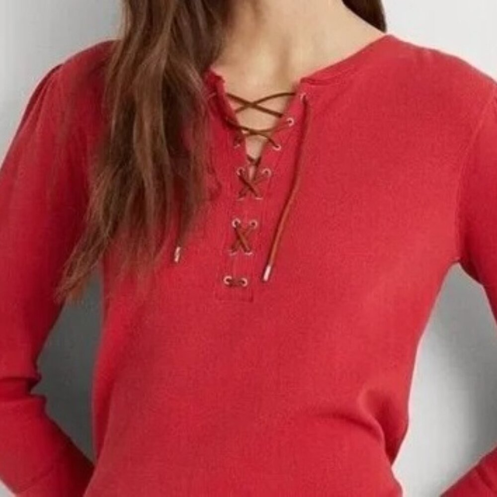 Rare Lauren Jeans Co. by Ralph Lauren Shirt M Lace Up Front - Picture 1 of 11